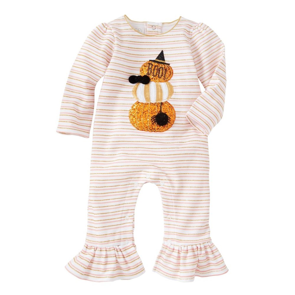 Mud Pie Baby Girl Halloween Stacked Pumpkin One Piece / Romper 0-3 months